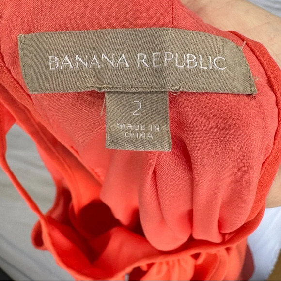 Banana Republic A Line Halter Solid Coral Cinch Waist Dress Capri Sz  2 summer - Picture 13 of 13